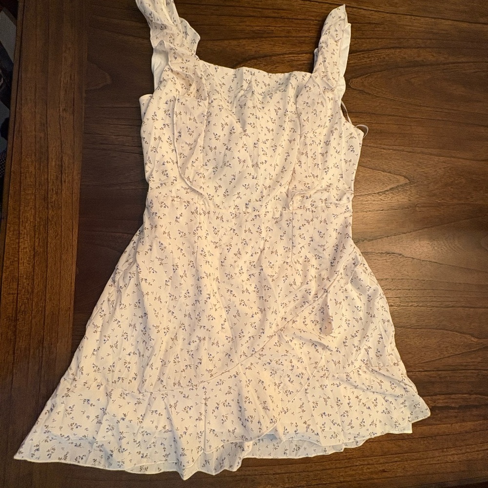 Floral White Dress with Blue Accents